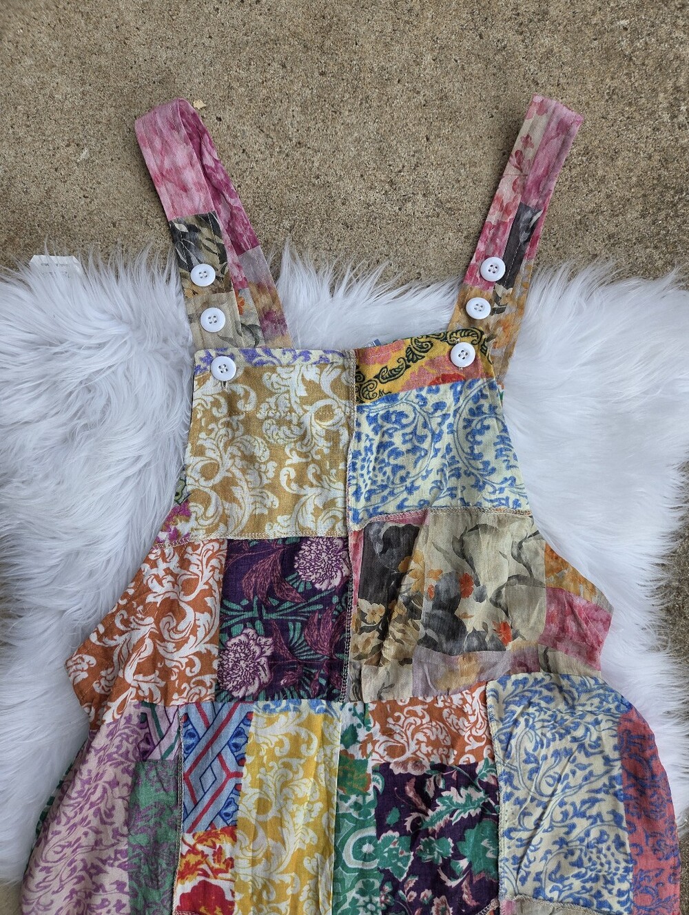 Yak & Yeti - Patchwork Multicolor Wide-Leg Jumpsuit Overalls - Size L/XL - Picture 5 of 16